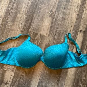 38D lightly lined aqua leopard print bra